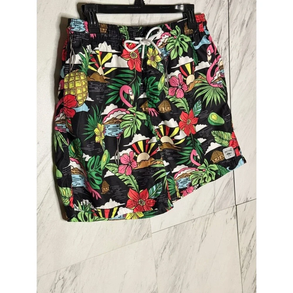 3/$50 Spicy Tuna Tropical Flamingo Hawaiian Print Swim Trunks Shorts Mens Large